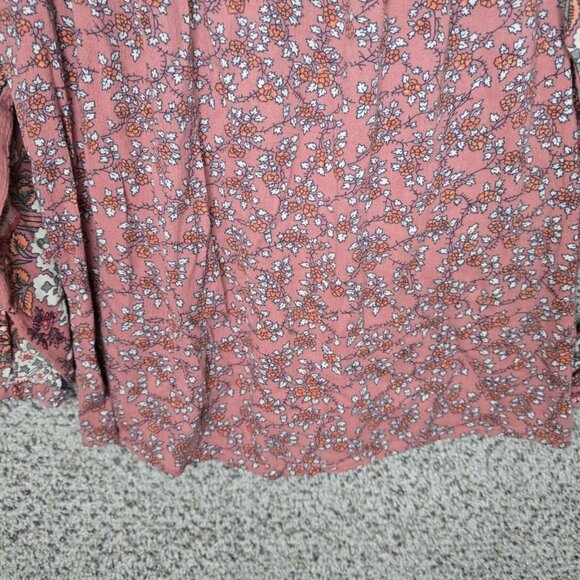 Lucky Brand Top Womens Small Pink Floral Print Boho Crinkle Gauze Neck Tie - Picture 5 of 7